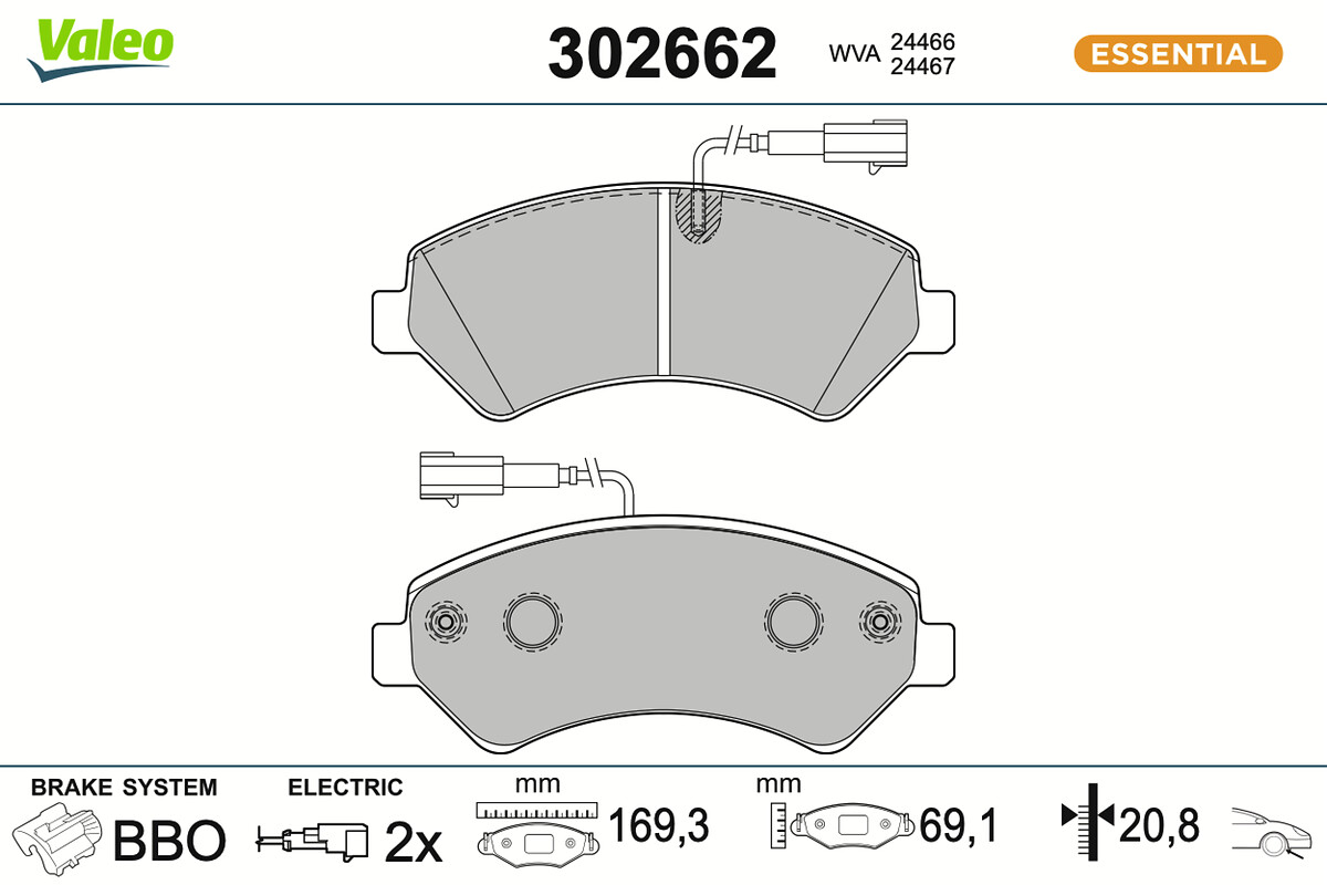 Kit pastiglie freno, Freno a disco - 302662 VALEO